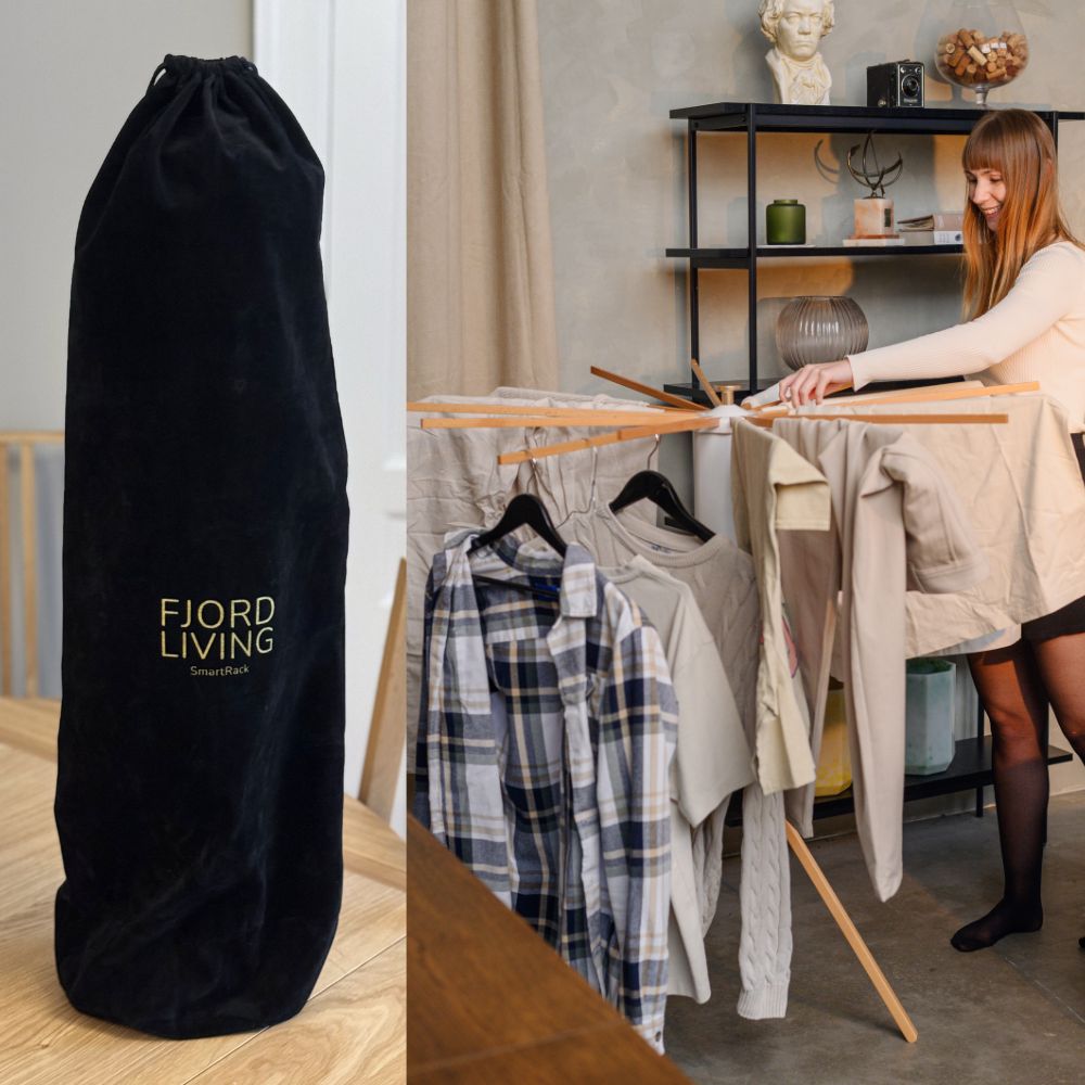 SmartRack Limited Edition Messing – tørrestativ med gylden top og velour opbevaringspose